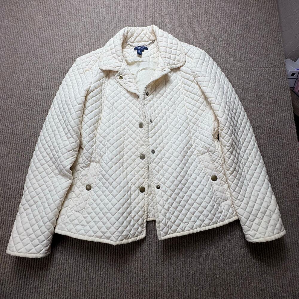 CHAPS Women’s Cream Quilted Jacket/Coat Classic Style Pockets Snaps Size L